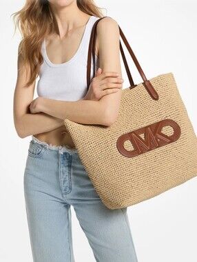 MICHAEL Michael Kors liza Extra-Large Empire Logo Straw Tote